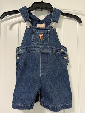 Vintage Toffee Apple Sock Monkey Denim Overall Shorts